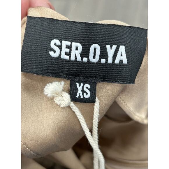 SER.O.YA Womens Size XS Emma Dress Brown Silk Ruched High Slit Strappy Back NWT - Picture 11 of 13